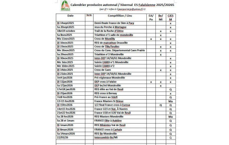 Calendrier hivernal provisoire